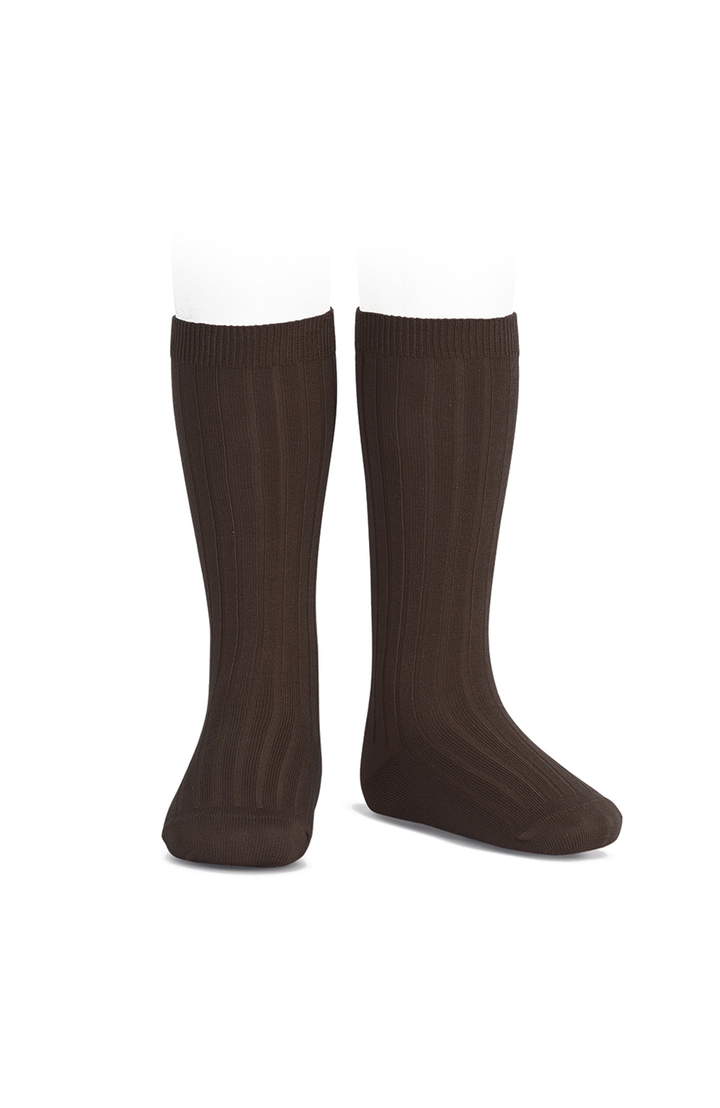 Ribbed Knee Socks - Brown