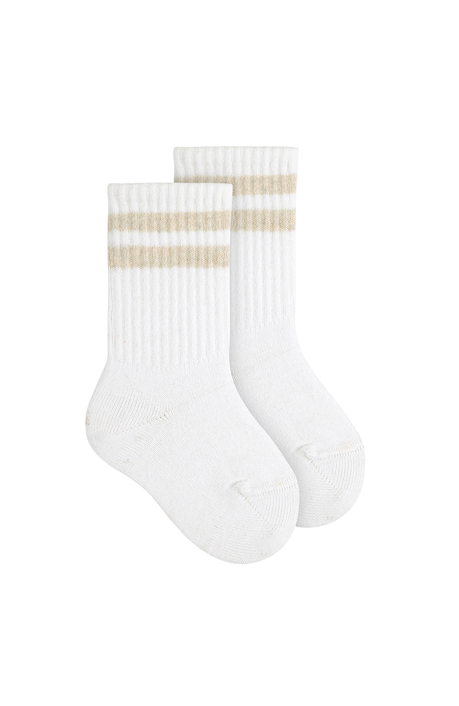 Cotton Knee Socks with Two Stripes - White