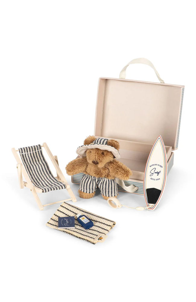 Tiny Teddy Travel - Blue Stripe Konges Slöjd Leksak