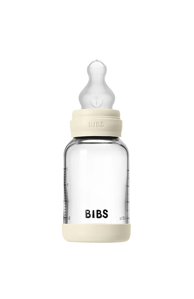 Baby Glass Bottle Set 120ml Silicone - Ivory Bibs Nappflaska