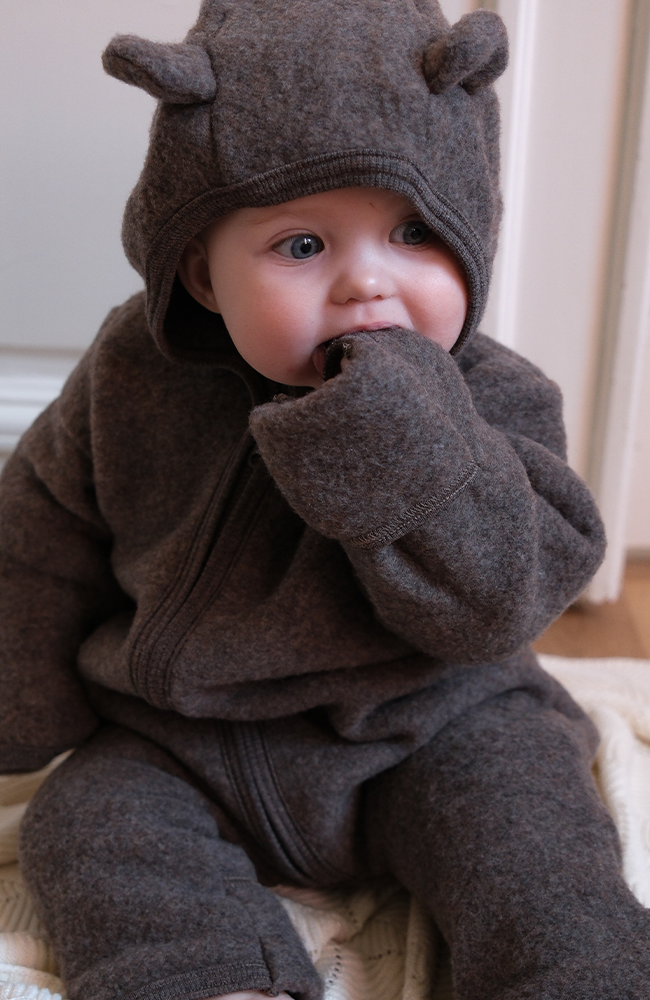 Pram Suit Ears Wool Fleece - Brown Melange HUTTEliHUT ytterkläder