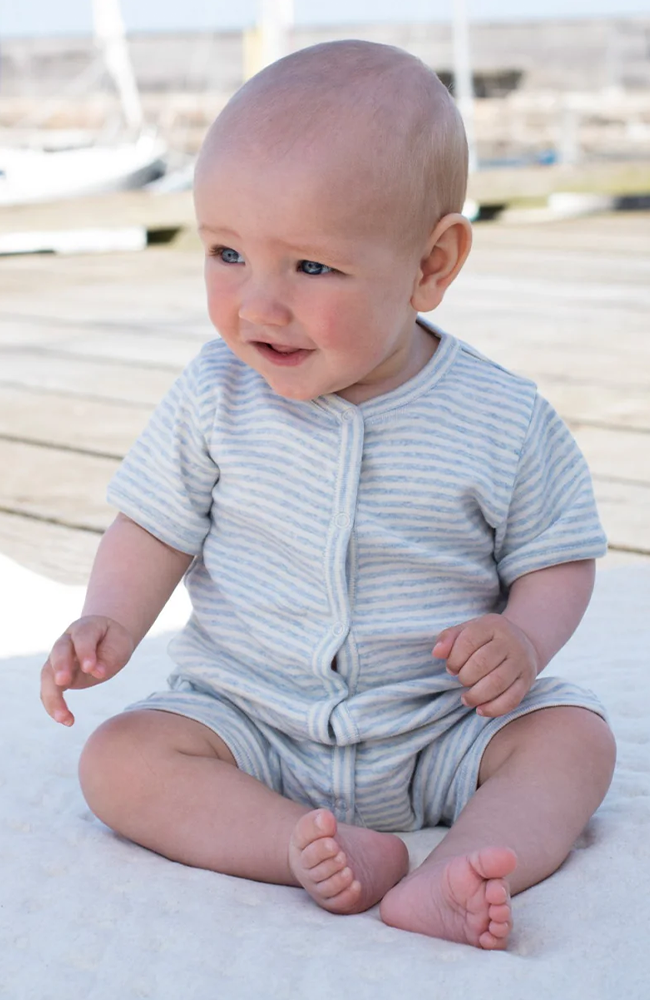 Baby Short Suit Stripe - Mist/Offwhite Serendipity Organics Onepiece
