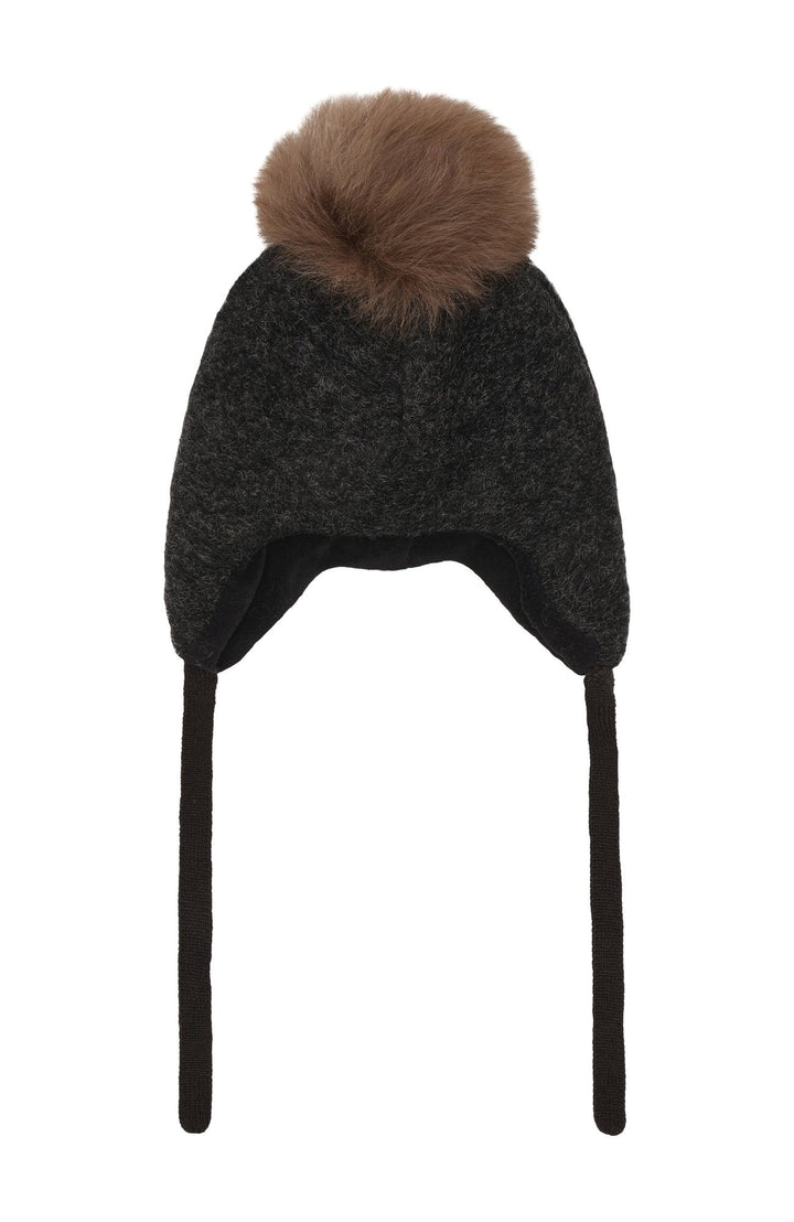 Bonnet Wool Alpaca Pompom - Dark Grey Melange