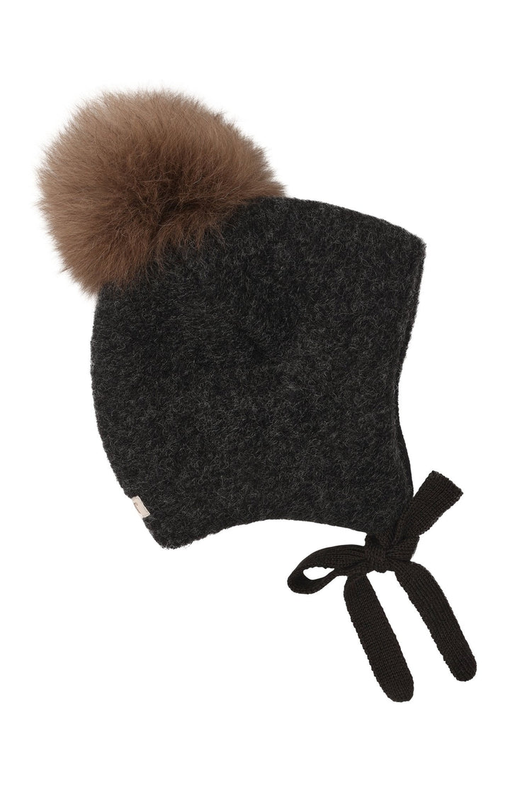 Bonnet Wool Alpaca Pompom - Dark Grey Melange - detalj 1