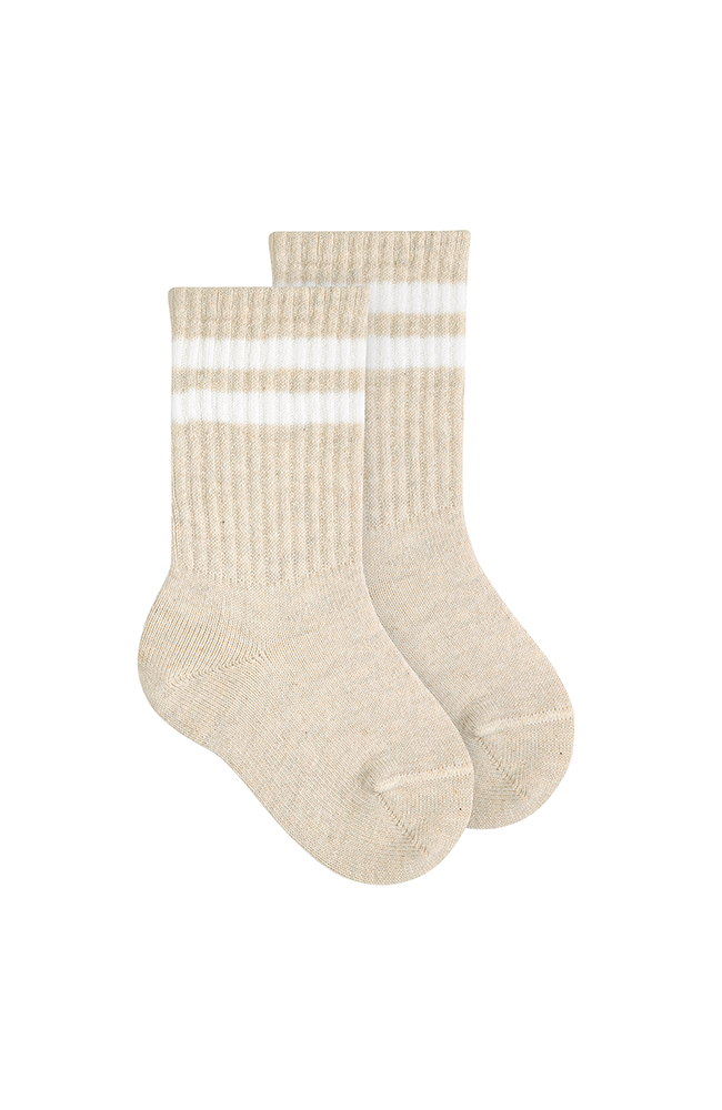 Cotton Knee Socks with Two Stripes - Beige