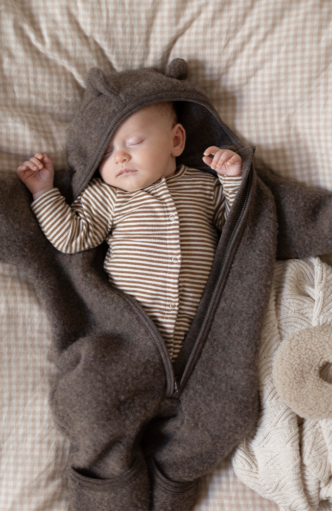 Pram Suit Ears Wool Fleece - Brown Melange HUTTEliHUT ytterkläder