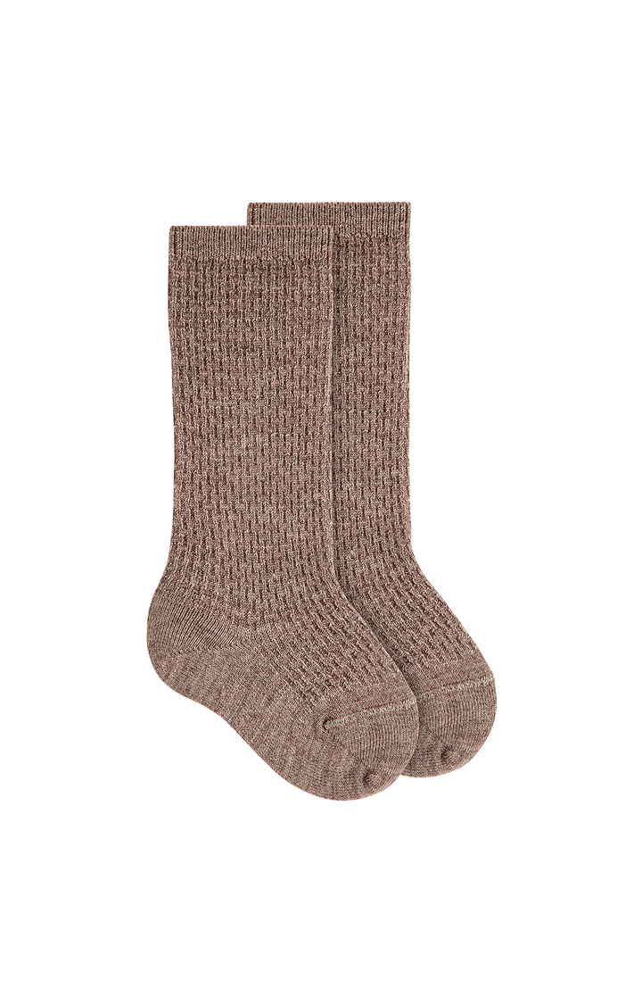 Merino Wool Patterned Knee Socks - Brown