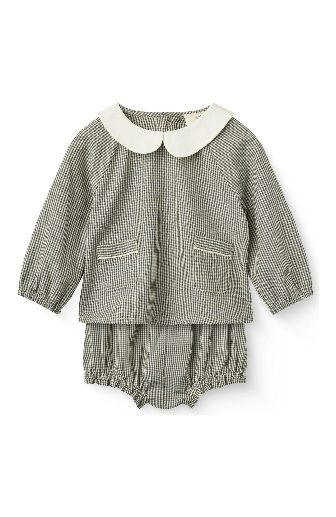 Checkered Baby Set w. Blouse & Bloomers - Brown/Sky Check Copenhagen Colors Set