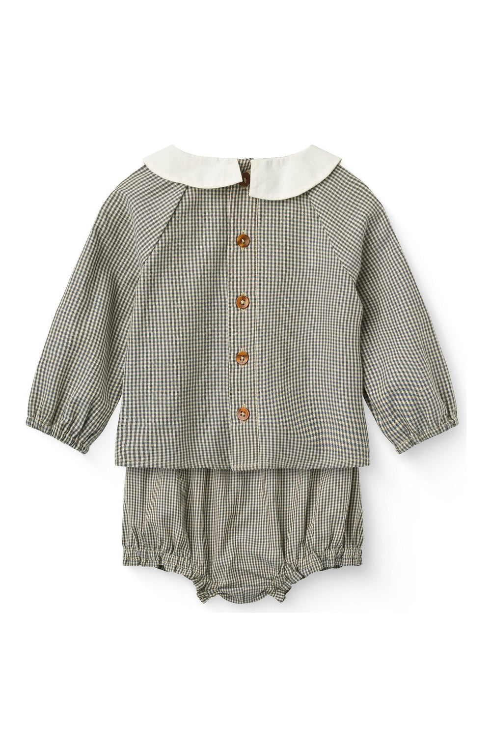 Checkered Baby Set w. Blouse & Bloomers - Brown/Sky Check Copenhagen Colors Set