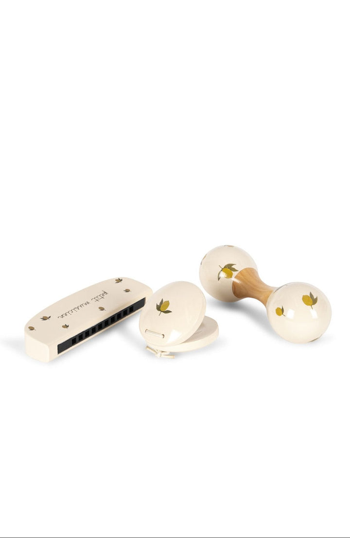 Music Set Petit med munspel, kastanjett och maracas i Lemon