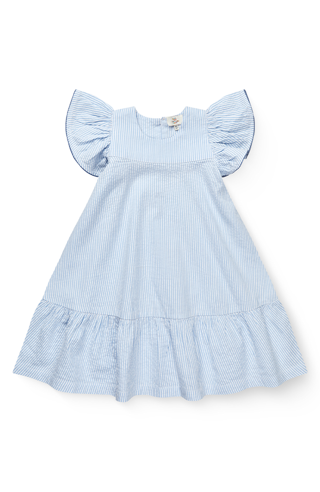 Seersucker Dress w/ Frill Sleeves - Sky Blue w/ Cream Stripe Copenhagen Colors Klänning