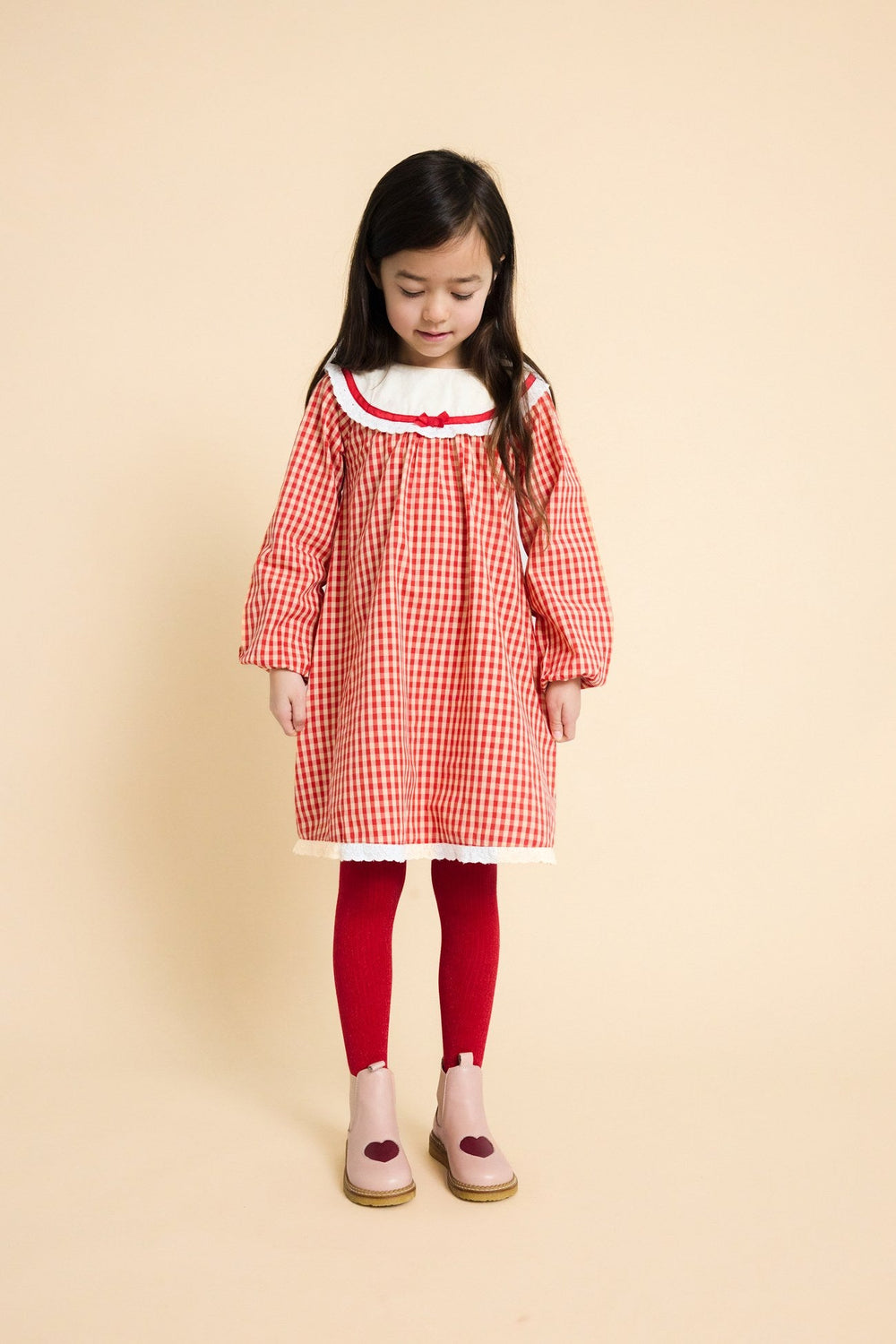 Lucia Dress - Poppy Red Gingham Flöss Klänning