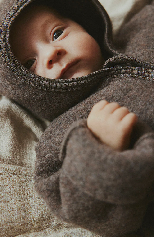 Pram Suit Ears Wool Fleece - Brown Melange HUTTEliHUT ytterkläder